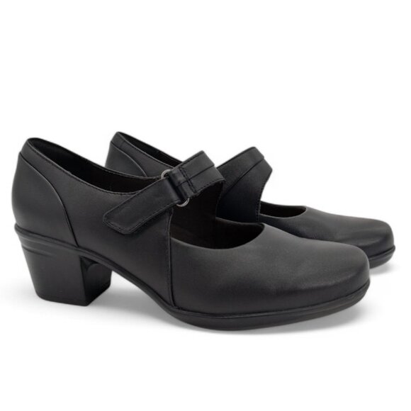 Clarks Women's Size 8 Wide Black Emslie Lulin Mary Jane Chunky Block Heel Pumps - Picture 10 of 16